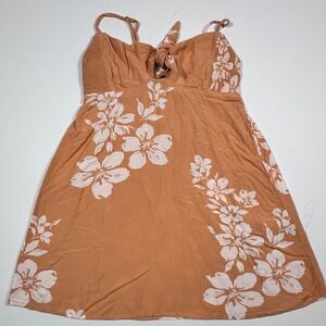 Volcom Womens Tropical Floral Mini Dress Terracotta Orange Smocked Back‎ Summer